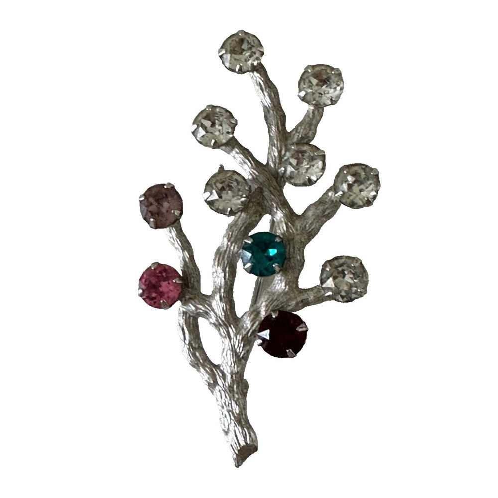 Van Dell Sterling Brooch Multi Color Crystals Family Tree Branch Vintage